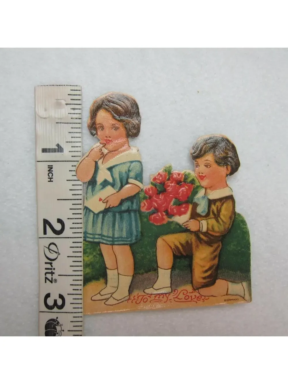 Vintage Valentine Die Cut Stand Up Girl Boy Sailor Suit Flowers 1920-30s Germany